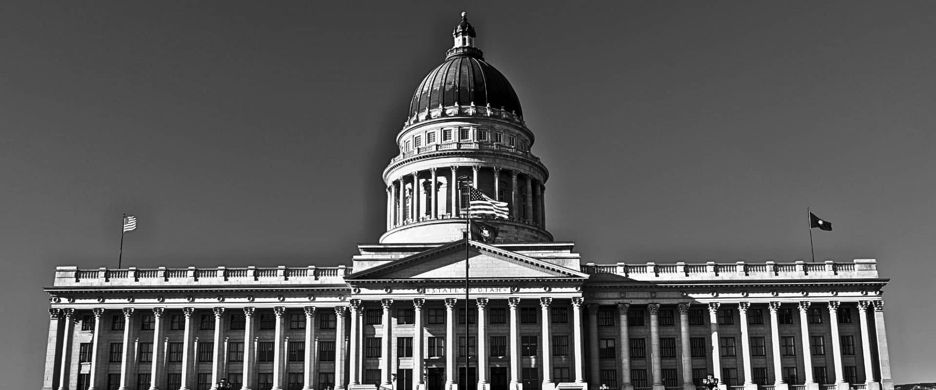 Utah State capitol building in black and white image